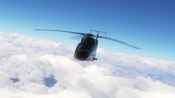 Helicopter Flies Above the Clouds 4k