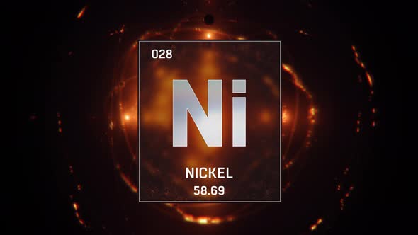 Nickel as Element 28 of the Periodic Table on Orange Background