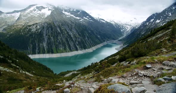 Schlegeisspeicher Water Reservoir and Greiner Mountain at Zillertal Tirol Austria alt