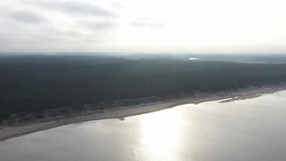 High Aerial view of Baltic sea coastline from the sea