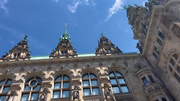 Tower Facade At Rathausmarkt In Hamburg City Hall