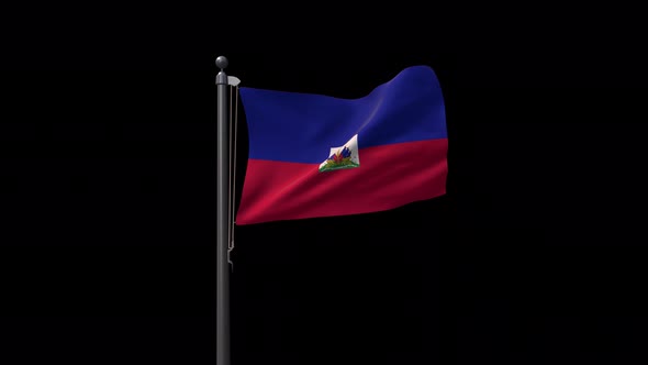Haiti Flag On Flagpole With Alpha Channel 4K alt