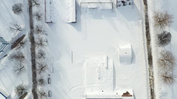 Top View of an Empty Sports Field in a Winter Park