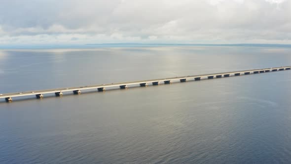 Drone View of a Modern Lowwater Bridge Across the Sea in Vladivostok alt