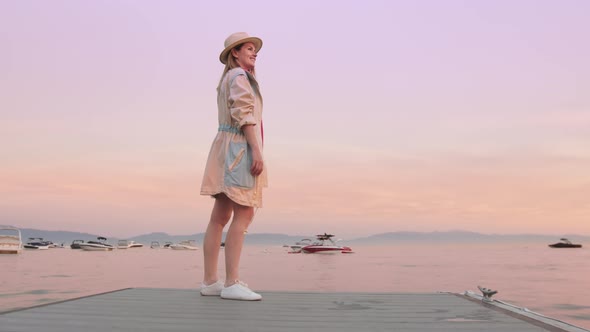 Footage with Copy Space on Sky Background Traveler Looking at Tahoe Lake alt