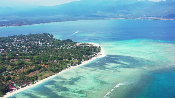 Aerial above nature of idyllic bay beach trip by blue lagoon with white sand background of a dayout  alt