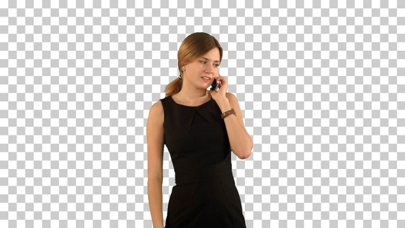 Portrait of smiling business woman phone talking, Alpha Channel