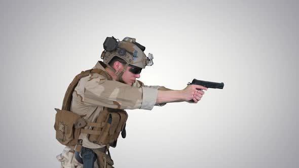 Modern Soldier Counter Terrorist Squad Fighter Aiming and Shooting with Pistol on Gradient alt