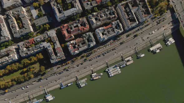 Boats line the banks of the River Danube in Budapest alt