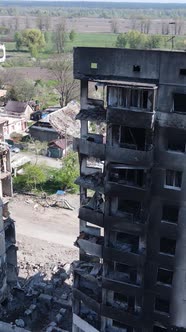 Vertical Video of a Destroyed Building in Borodyanka Ukraine alt