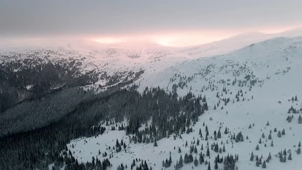 Drone Orbit Around Winter Mountain Valley
