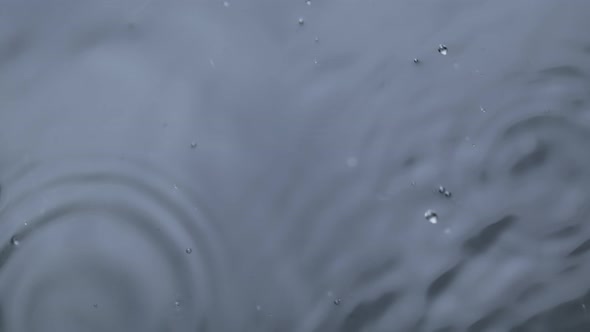 Super Slow Motion Top Shot of Water Drops Falling Into Water Surface at 1000Fps alt