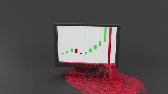 Stock exchange market collapse. The last red candle bleeds outside of a screen. alt