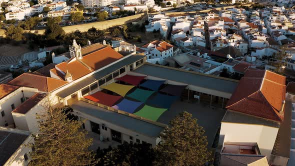 Aerial view of a colorful school in Lagos, Portugal.
