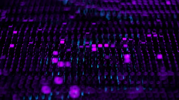 Blue and pink blocks form a bitcoin sign. Digital money, crypto currency, BTC alt