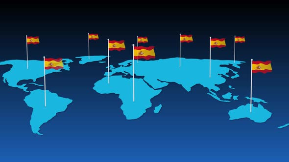 Spain National Flag Fly On Earth Map Animation alt