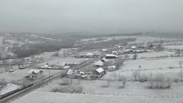 4k Drone Shot Over Small Village In Winter