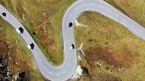 Julier pass, Switzerland. Aerial view of the mountain and the road. alt