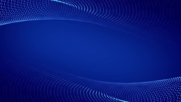 Abstract background wave Particles on blue. AI Tech, big data fluid concept.