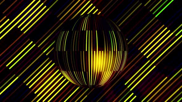 Abstract spinning 3d round shaped object covered by narrow shimmering long segments alt