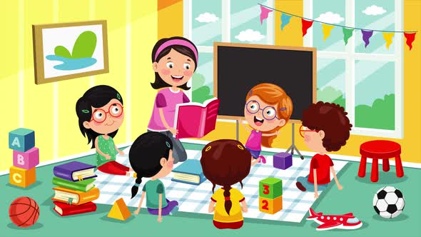 Teacher And Students At Preschool, Motion Graphics | VideoHive