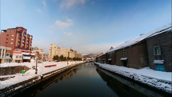 Beautiful Otaru canal in Hokkaido at winter season alt