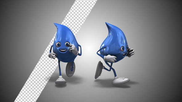 Water Drop Mascot Character Running (2-Pack)