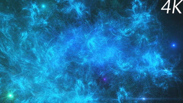 Travel Through Abstract Bright Blue Space Nebula