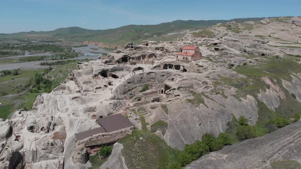 Amazing aerial view of ancient town Uplistsikhe in Georgia alt