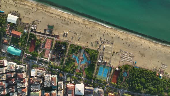 Beach Infrastructure Aerial View 4 k Alanya Turkey alt