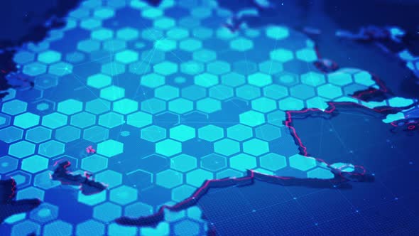 Digital Hexagons In Asia Map alt