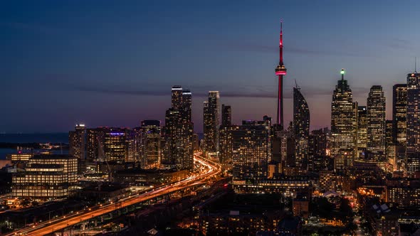 Sunset City Skyline Toronto Traffic
