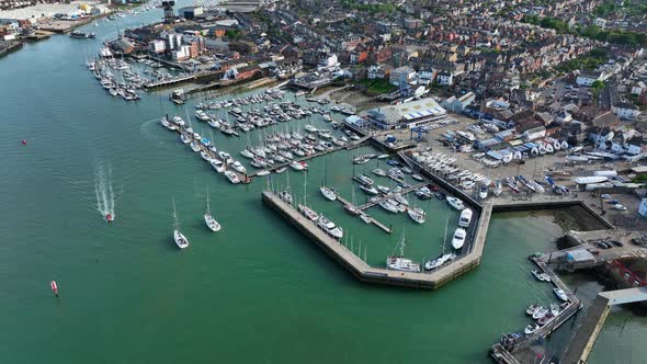 Cowes Marina on the Isle of Wight in the Summer Aerial View alt