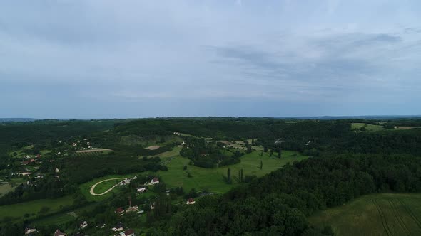 Village of Saint-Cyprien in Perigord in France seen from the sky alt
