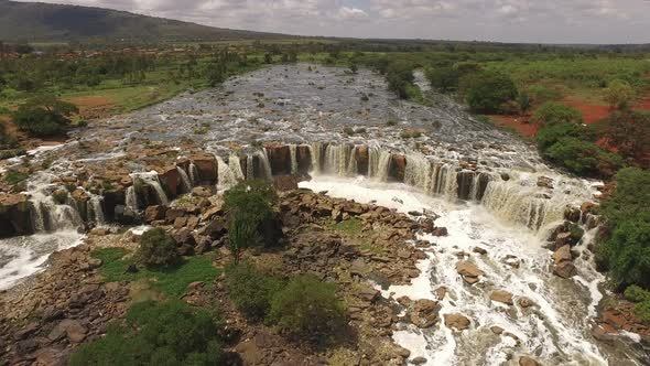 Aerial view of the Fourteen Falls and Athi river alt