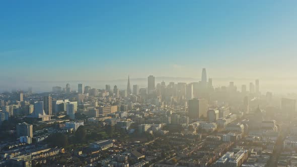 Aerial View Of City With Fog