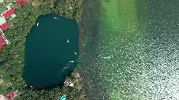 Shipement in the deepest Cenote of the Bacalar Lagoon in Mexico alt