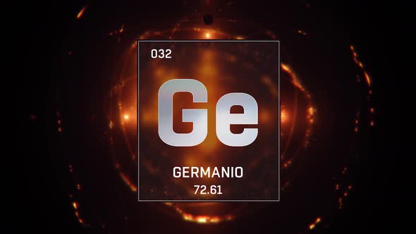 Germanium as Element 32 of the Periodic Table on Orange Background in Spanish Language