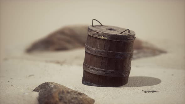 Old Wooden Basket on the Sand at the Beach alt