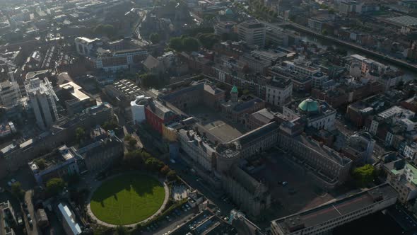 Aerial View of Historic Dublin Castle and Green Round Dubh Linn Garden Between Other Town Buildings alt