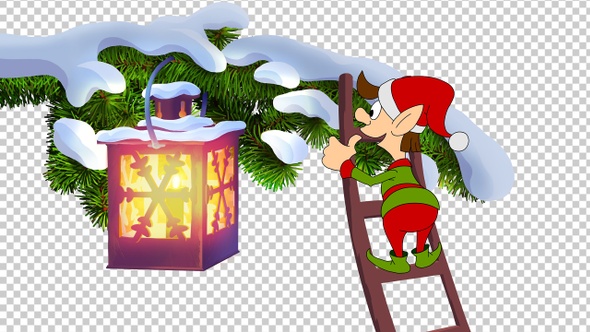 Christmas Lantern And Elf