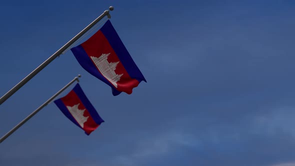 Cambodia flags In the blue sky - 2K