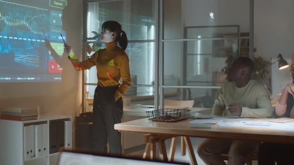 Colleagues Having Team Meeting in Office Late at Night alt