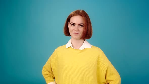 Joyful Lady Model Poses on Blue alt