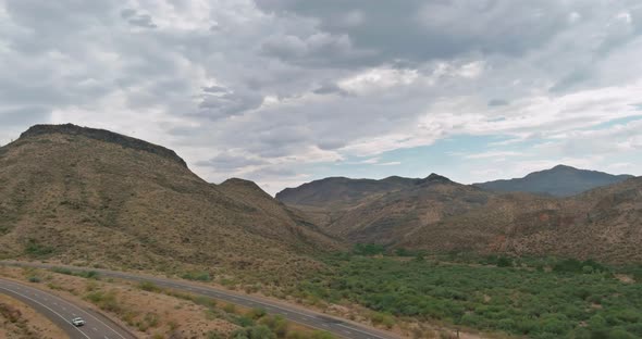 Panoramic Aerial View with Desert Cactus Mountain Landscape in Arizona of America alt