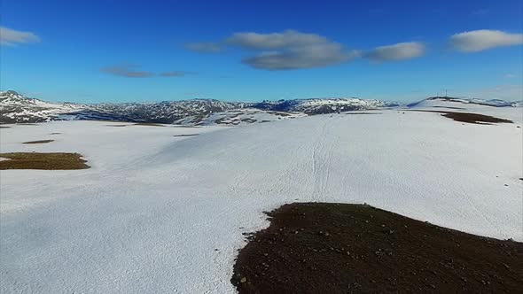 Mountain pass Aurlandsfjellet in Norway from air.