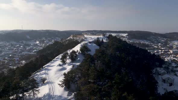 Aerial Drone View of the 13Thcentury Medieval Kremenets Castle in a Territory of Ukraine Country alt