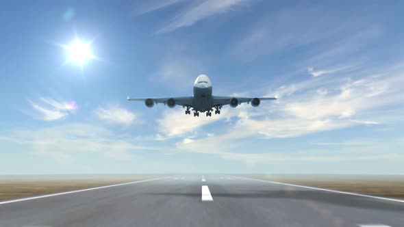  Airplane Lands Against the Time-Lapse Sky Background