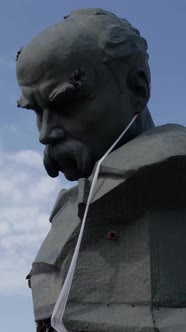 Vertical Video of the Shevchenko Monument Destroyed By the War in Ukraine alt