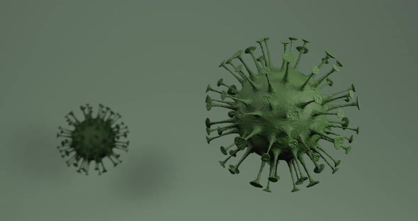 COVID-19 coronavirus cells rotation 360 degrees seamless loop. Green gamma.